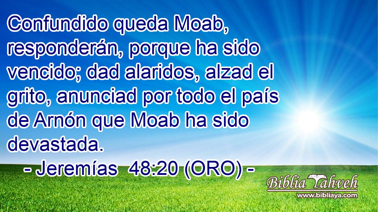  Confundido queda Moab, responderán, porque ha sido vencido; dad alaridos, alzad el grito, anunciad por todo el país de Arnón que Moab ha sido devastada. 