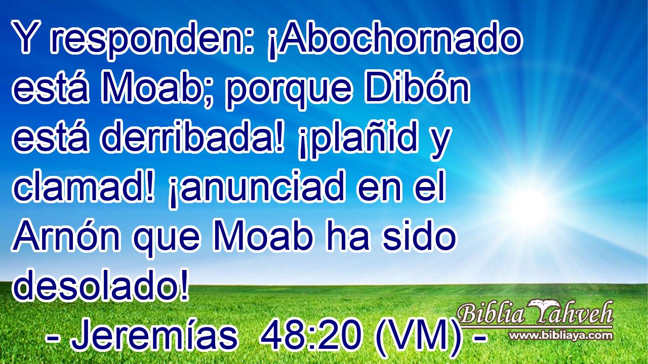 Y responden: ¡Abochornado está Moab; porque Dibón está derribada! ¡plañid y clamad! ¡anunciad en el Arnón que Moab ha sido desolado! 