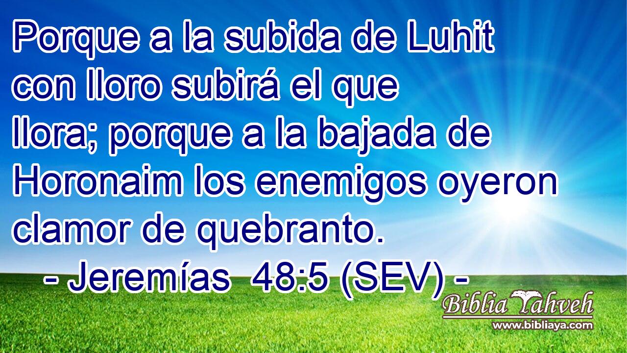 Porque a la subida de Luhit con lloro subirá el que llora; porque a la bajada de Horonaim los enemigos oyeron clamor de quebranto.