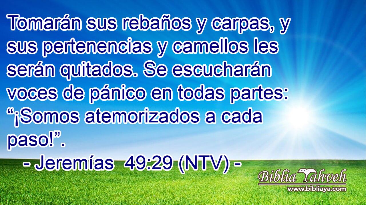 Tomarán sus rebaños y carpas, y sus pertenencias y camellos les serán quitados. Se escucharán voces de pánico en todas partes: “¡Somos atemorizados a cada paso!”.