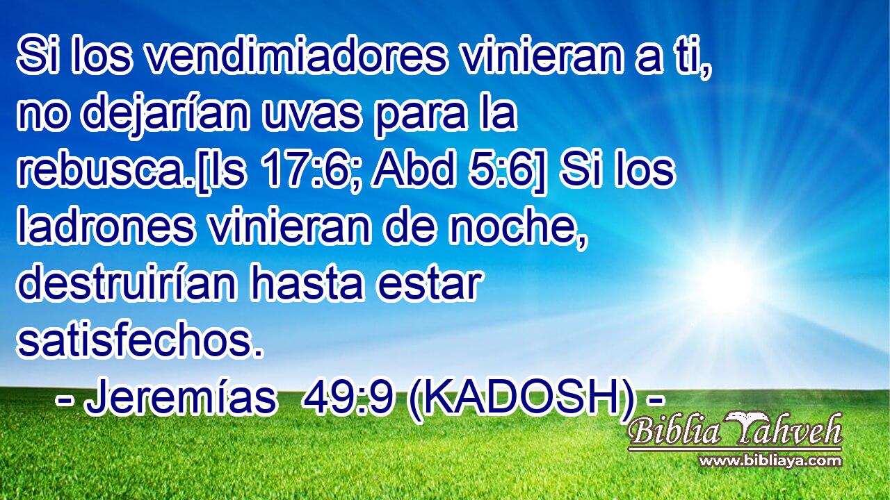  Si los vendimiadores vinieran a ti, no dejarían uvas para la rebusca.[Is 17:6; Abd 5:6] Si los ladrones vinieran de noche, destruirían hasta estar satisfechos. 
