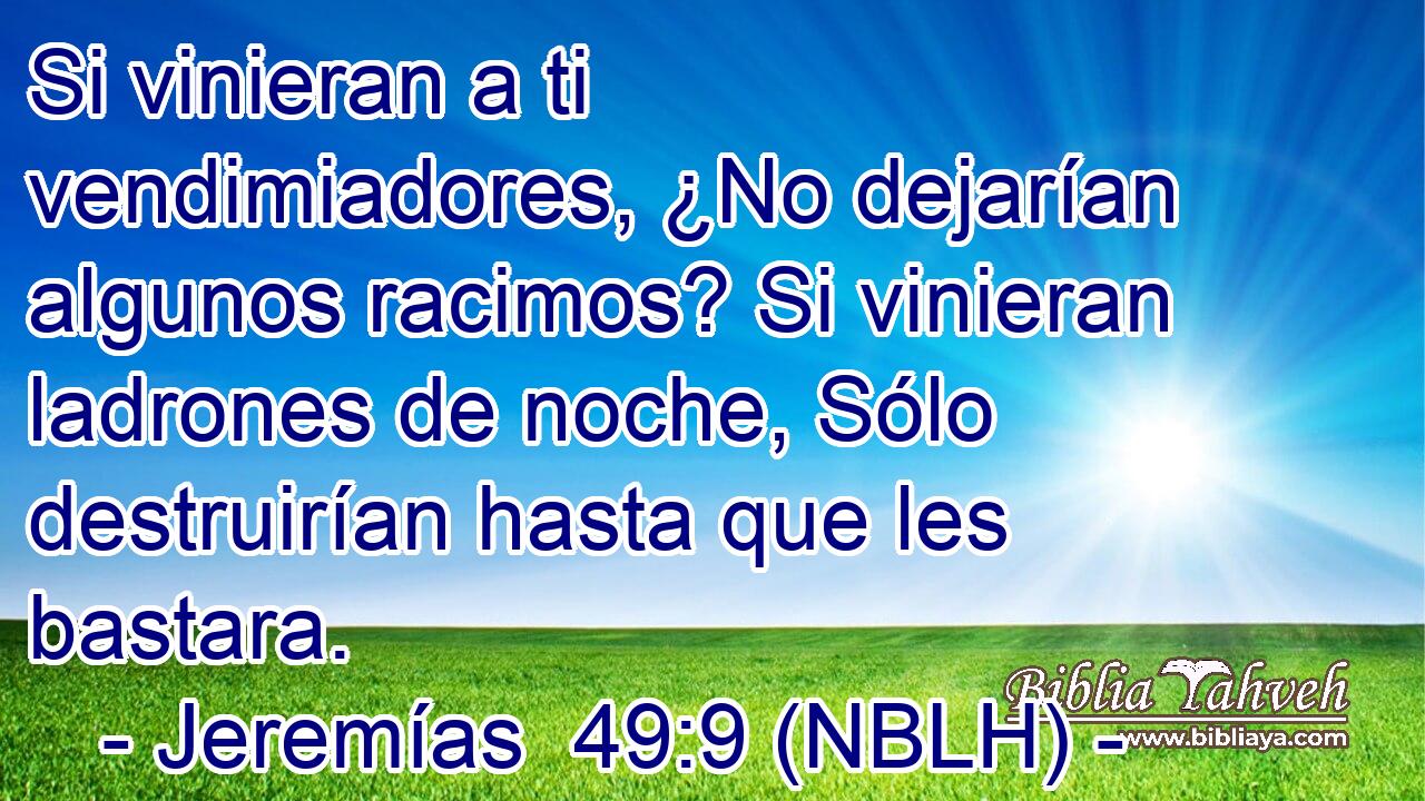  Si vinieran a ti vendimiadores, ¿No dejarían algunos racimos? Si vinieran ladrones de noche, Sólo destruirían hasta que les bastara. 