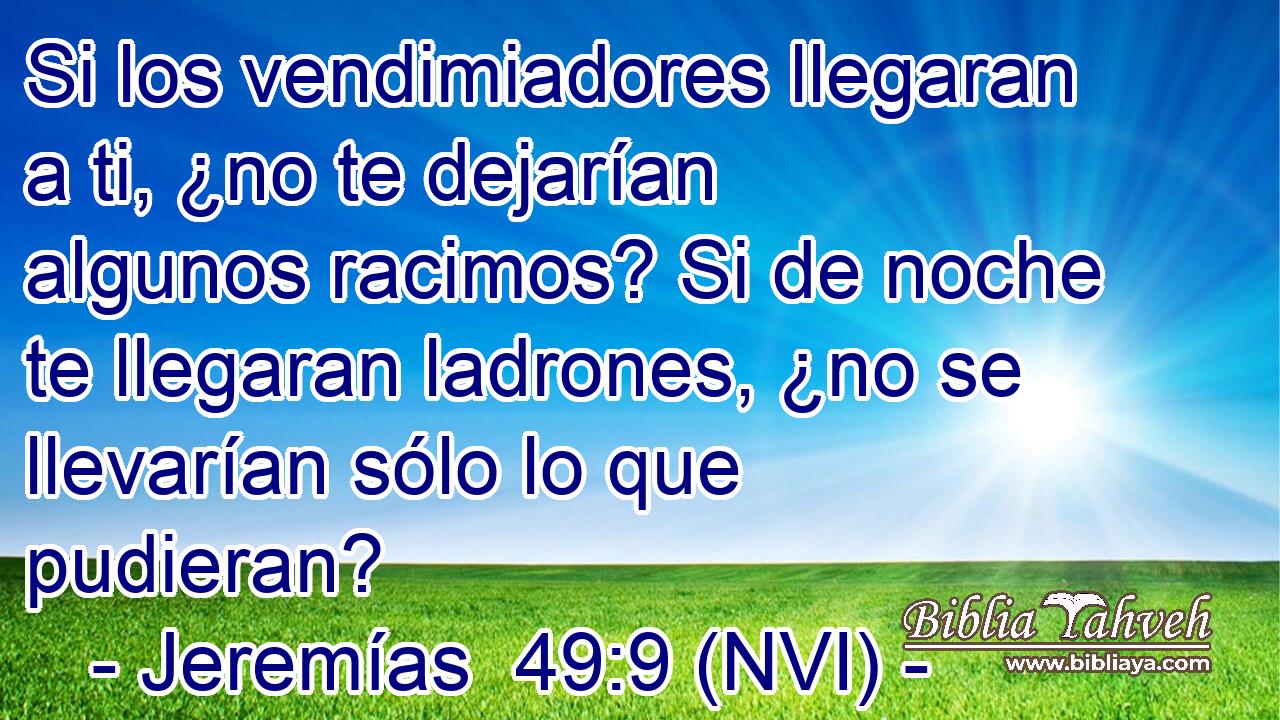  Si los vendimiadores llegaran a ti, ¿no te dejarían algunos racimos? Si de noche te llegaran ladrones, ¿no se llevarían sólo lo que pudieran? 