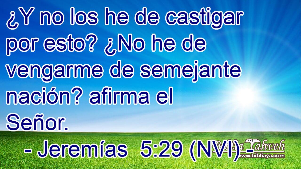  ¿Y no los he de castigar por esto? ¿No he de vengarme de semejante nación? afirma el Señor. 