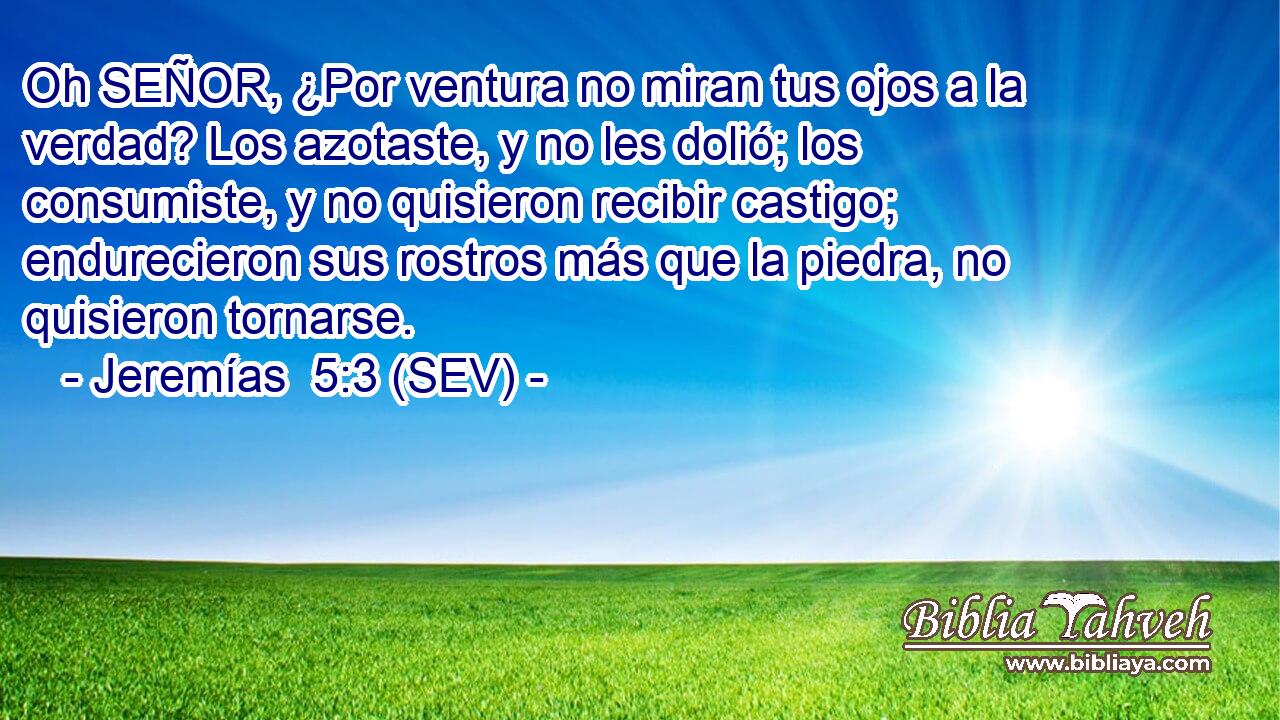 Oh SEÑOR, ¿Por ventura no miran tus ojos a la verdad? Los azotaste, y no les dolió; los consumiste, y no quisieron recibir castigo; endurecieron sus rostros más que la piedra, no quisieron tornarse.