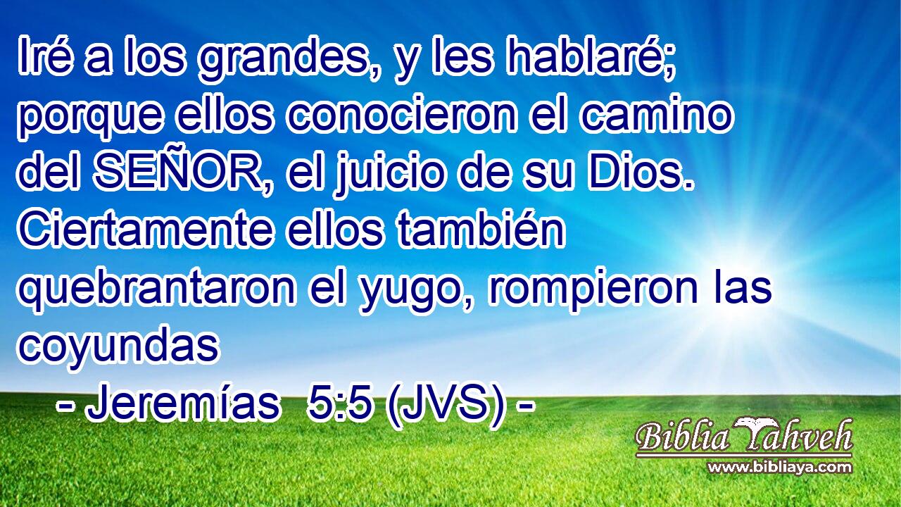 Iré a los grandes, y les hablaré; porque ellos conocieron el camino del SEÑOR, el juicio de su Dios. Ciertamente ellos también quebrantaron el yugo, rompieron las coyundas