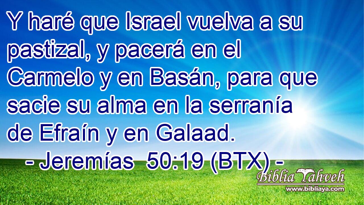 Y haré que Israel vuelva a su pastizal, y pacerá en el Carmelo y en Basán, para que sacie su alma en la serranía de Efraín y en Galaad.