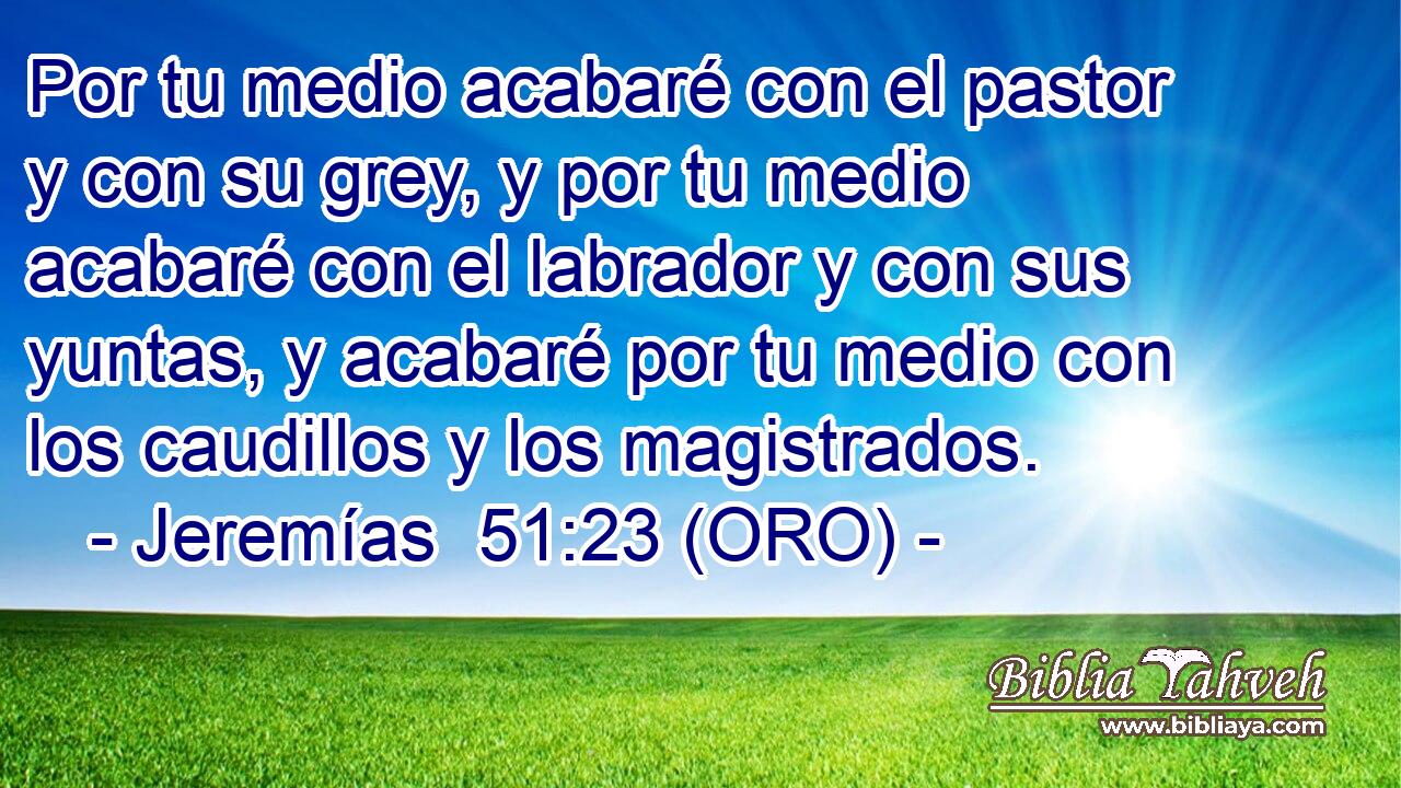  Por tu medio acabaré con el pastor y con su grey, y por tu medio acabaré con el labrador y con sus yuntas, y acabaré por tu medio con los caudillos y los magistrados. 