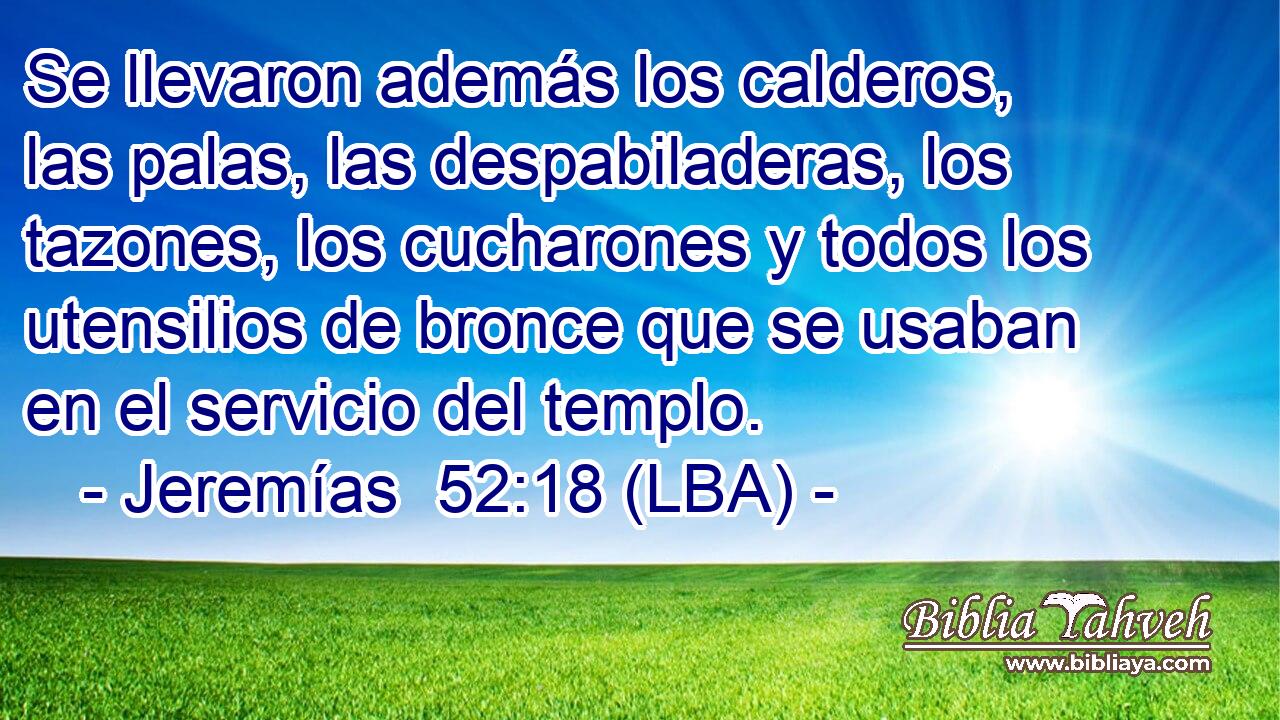 Se llevaron además los calderos, las palas, las despabiladeras, los tazones, los cucharones y todos los utensilios de bronce que se usaban en el servicio del templo.