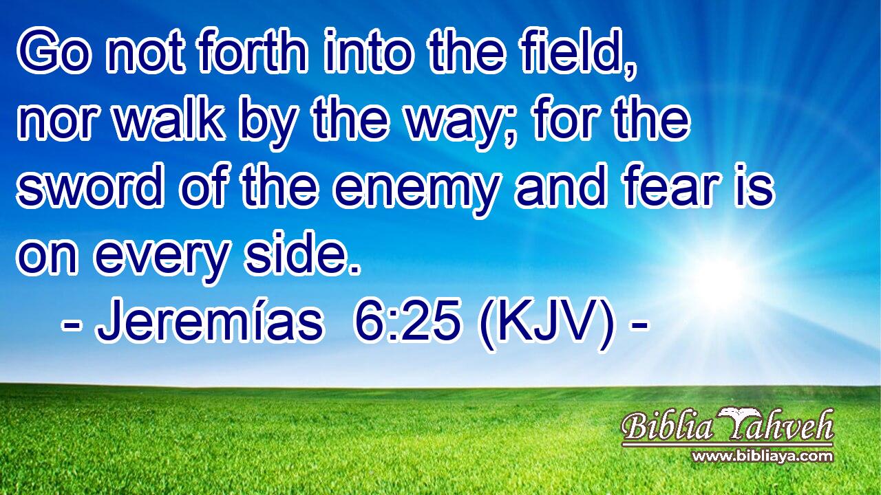 Go not forth into the field, nor walk by the way; for the sword of the enemy and fear is on every side.