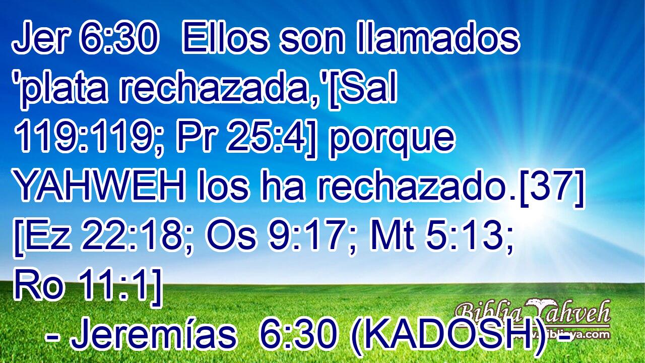  Ellos son llamados 'plata rechazada,'[Sal 119:119; Pr 25:4] porque YAHWEH los ha rechazado.[37] [Ez 22:18; Os 9:17; Mt 5:13; Ro 11:1] 