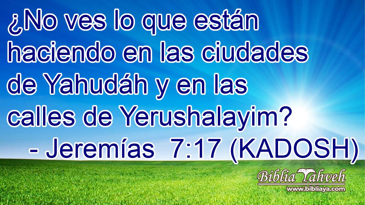  ¿No ves lo que están haciendo en las ciudades de Yahudáh y en las calles de Yerushalayim? 