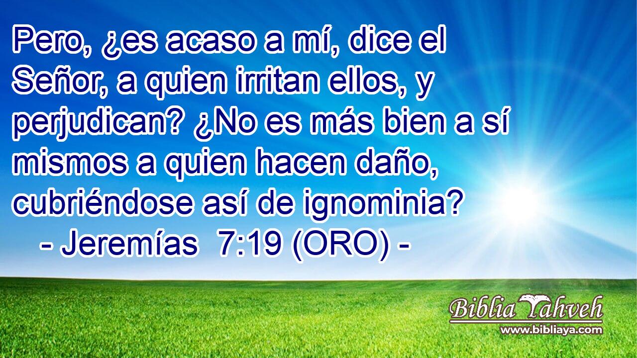 Pero, ¿es acaso a mí, dice el Señor, a quien irritan ellos, y perjudican? ¿No es más bien a sí mismos a quien hacen daño, cubriéndose así de ignominia? 