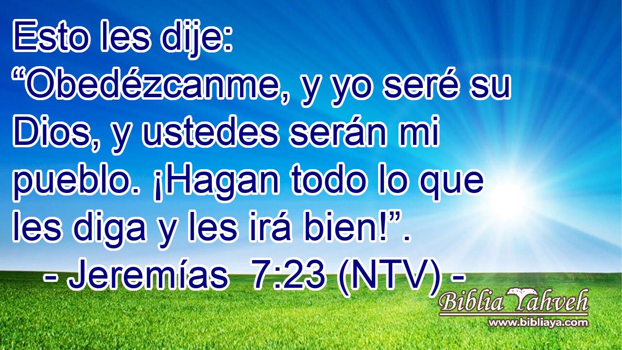 Esto les dije: “Obedézcanme, y yo seré su Dios, y ustedes serán mi pueblo. ¡Hagan todo lo que les diga y les irá bien!”.