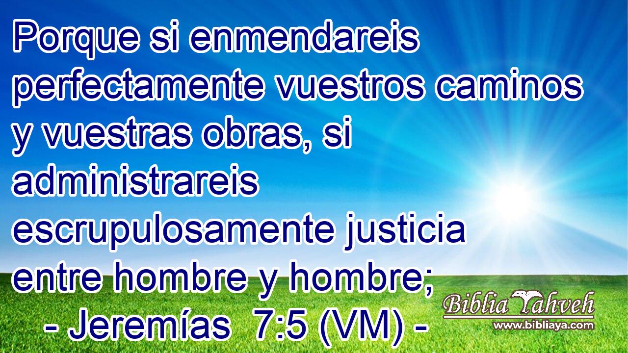  Porque si enmendareis perfectamente vuestros caminos y vuestras obras, si administrareis escrupulosamente justicia entre hombre y hombre; 