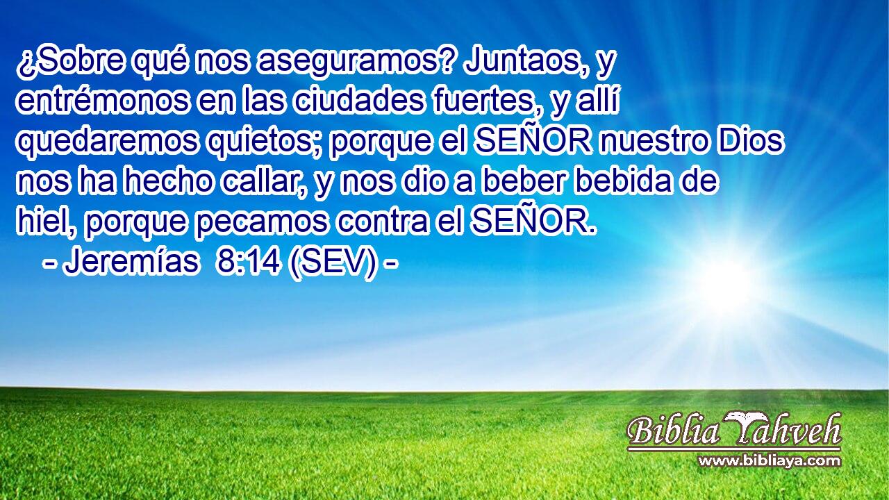 ¿Sobre qué nos aseguramos? Juntaos, y entrémonos en las ciudades fuertes, y allí quedaremos quietos; porque el SEÑOR nuestro Dios nos ha hecho callar, y nos dio a beber bebida de hiel, porque pecamos contra el SEÑOR.