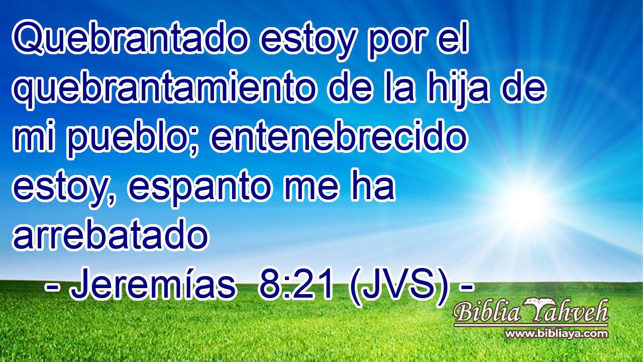Quebrantado estoy por el quebrantamiento de la hija de mi pueblo; entenebrecido estoy, espanto me ha arrebatado