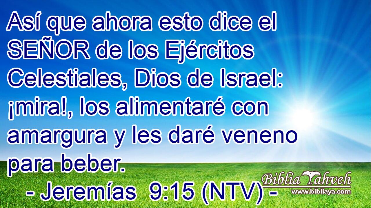 Así que ahora esto dice el SEÑOR de los Ejércitos Celestiales, Dios de Israel: ¡mira!, los alimentaré con amargura y les daré veneno para beber.