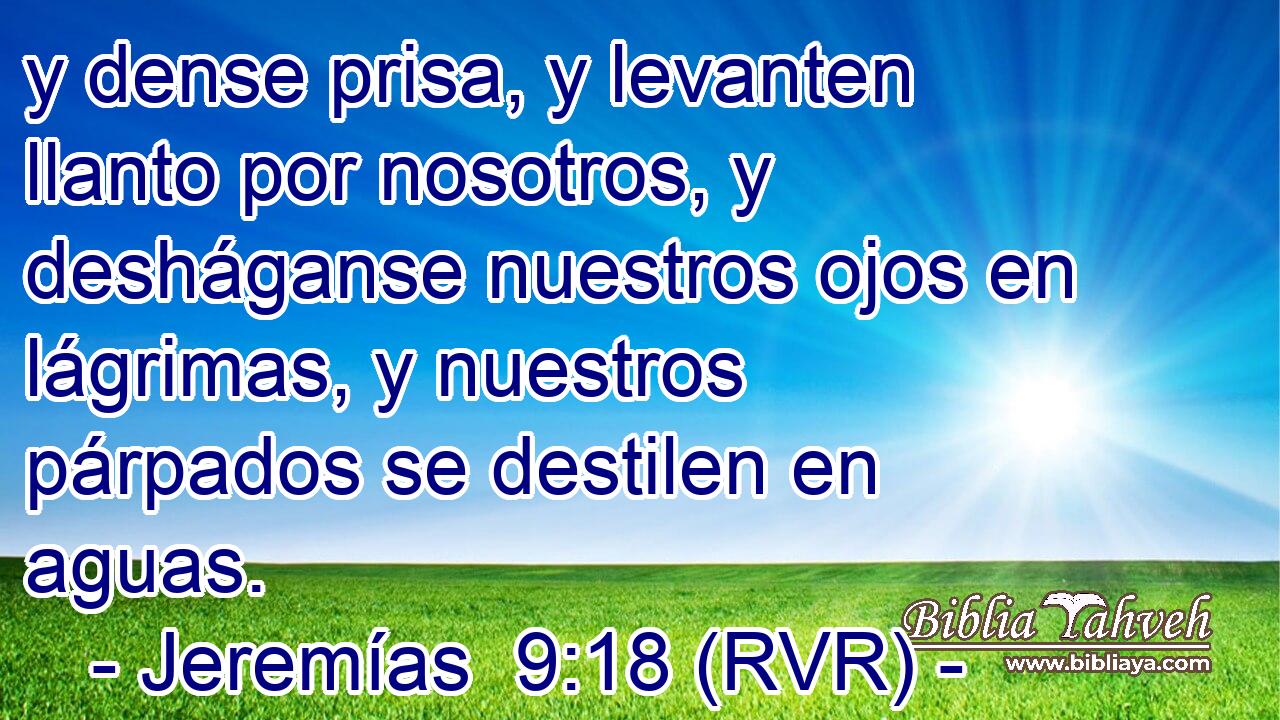 y dense prisa, y levanten llanto por nosotros, y desháganse nuestros ojos en lágrimas, y nuestros párpados se destilen en aguas.