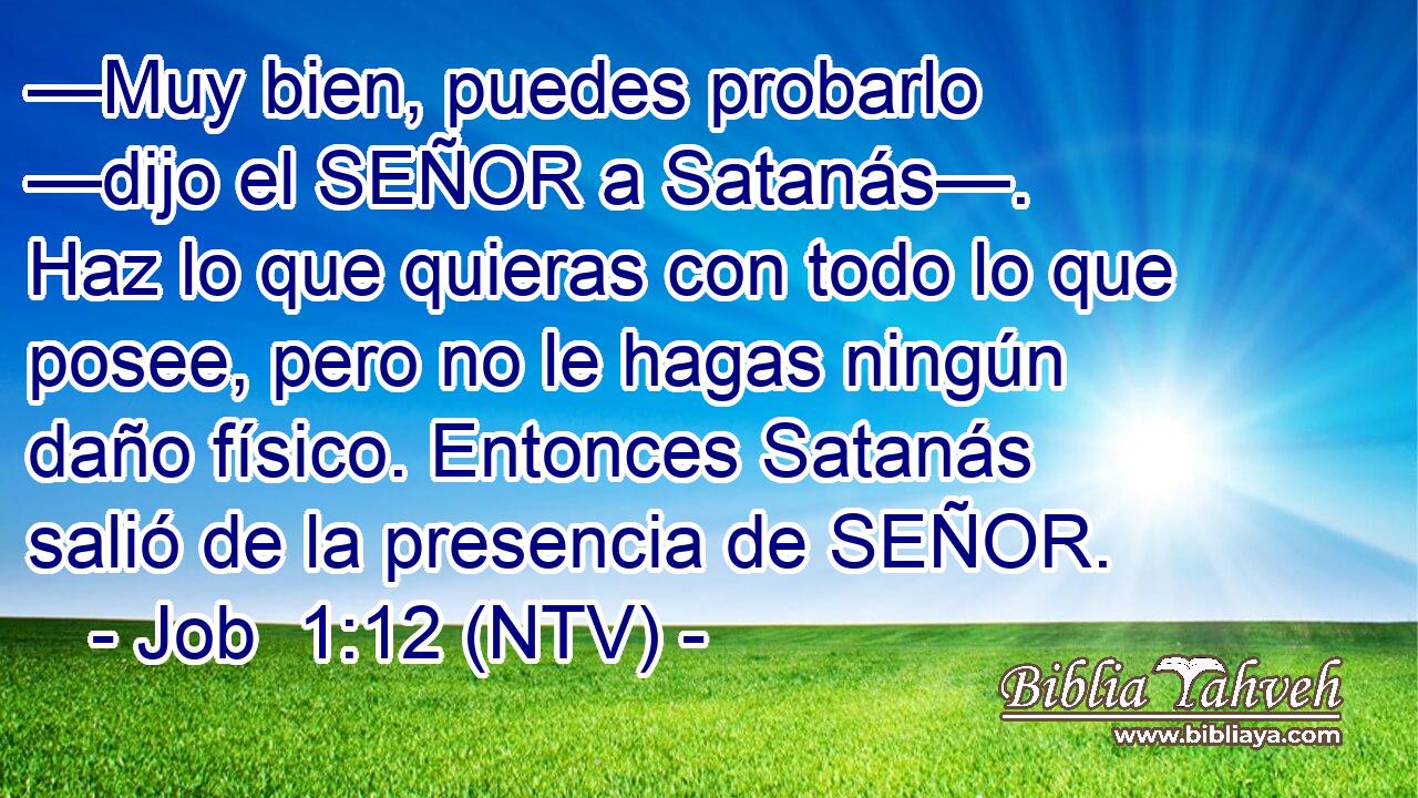 —Muy bien, puedes probarlo —dijo el SEÑOR a Satanás—. Haz lo que quieras con todo lo que posee, pero no le hagas ningún daño físico. Entonces Satanás salió de la presencia de SEÑOR.