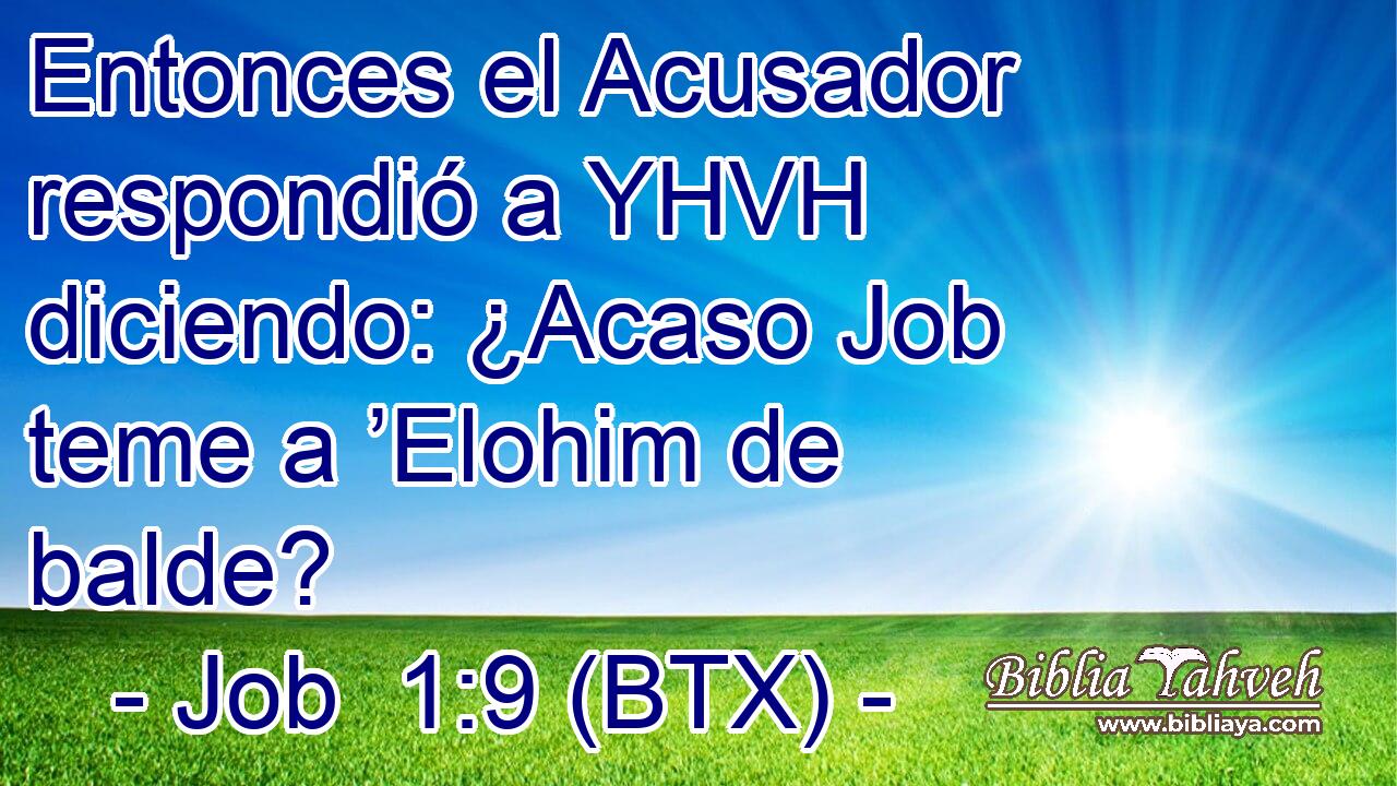 Entonces el Acusador respondió a YHVH diciendo: ¿Acaso Job teme a ’Elohim de balde?