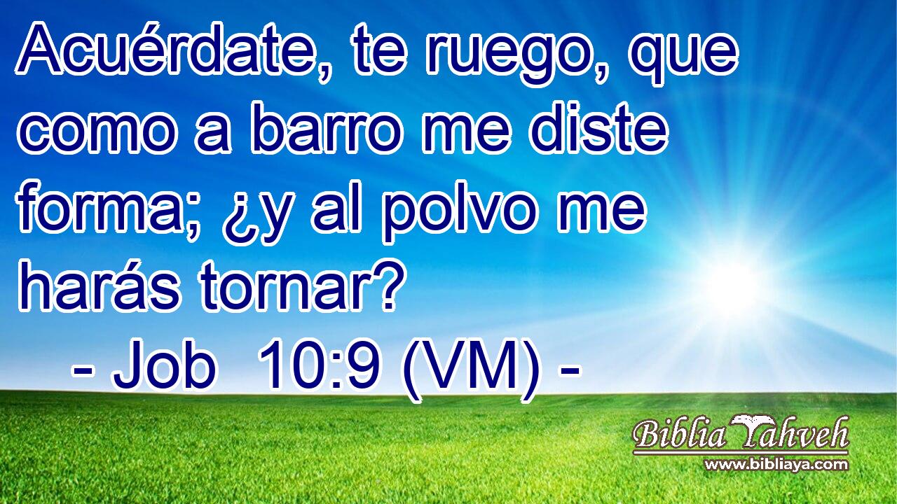  Acuérdate, te ruego, que como a barro me diste forma; ¿y al polvo me harás tornar? 