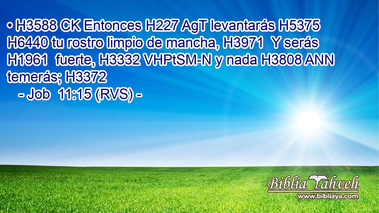 • H3588 CK Entonces H227 AgT levantarás H5375  H6440 tu rostro limpio de mancha, H3971  Y serás H1961  fuerte, H3332 VHPtSM-N y nada H3808 ANN temerás; H3372  