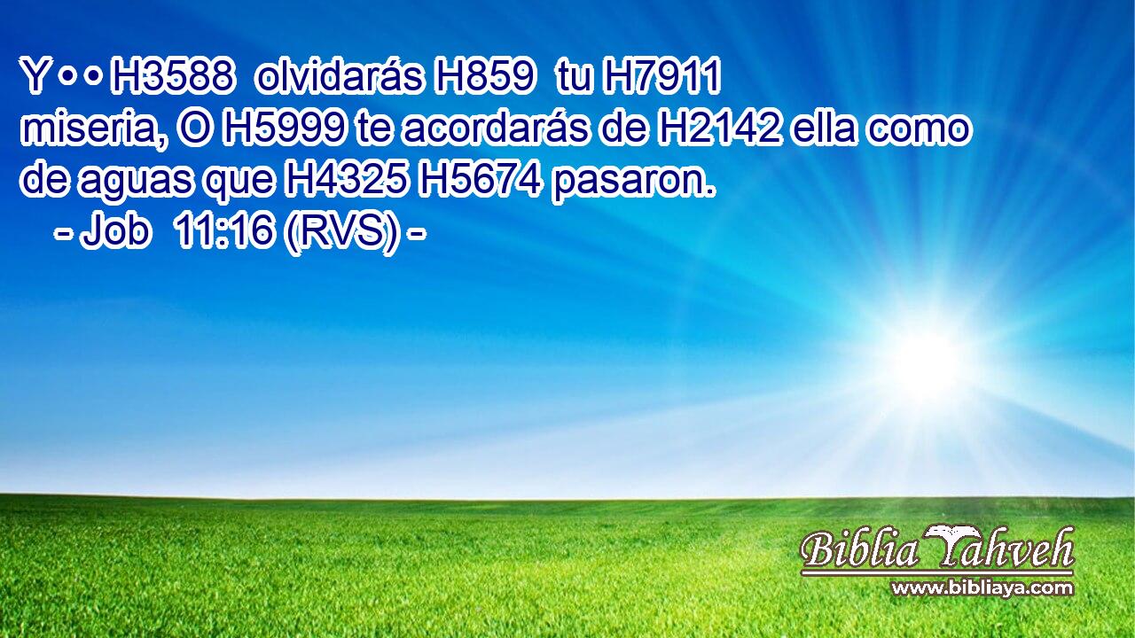 Y • • H3588  olvidarás H859  tu H7911 miseria, O H5999 te acordarás de H2142 ella como de aguas que H4325 H5674 pasaron. 
