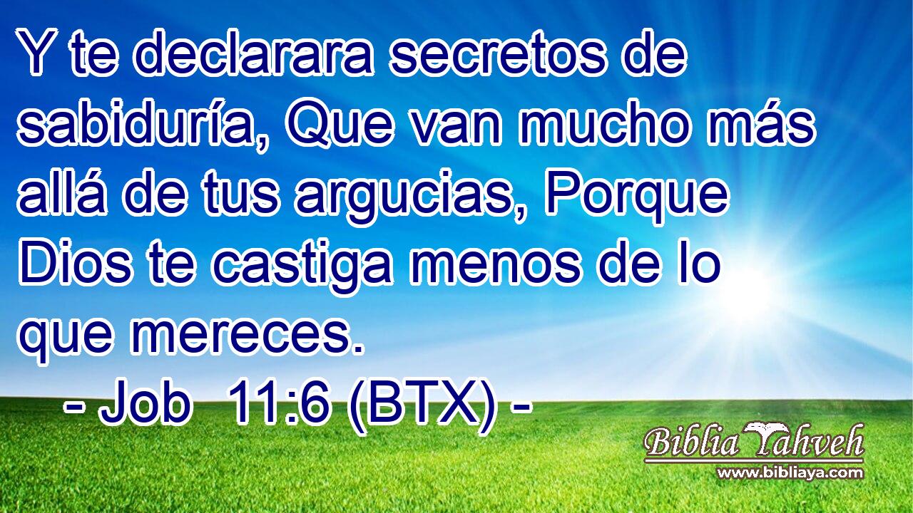 Y te declarara secretos de sabiduría, Que van mucho más allá de tus argucias, Porque Dios te castiga menos de lo que mereces.