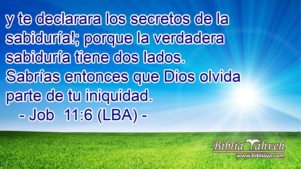 y te declarara los secretos de la sabiduría!; porque la verdadera sabiduría tiene dos lados. Sabrías entonces que Dios olvida parte de tu iniquidad.