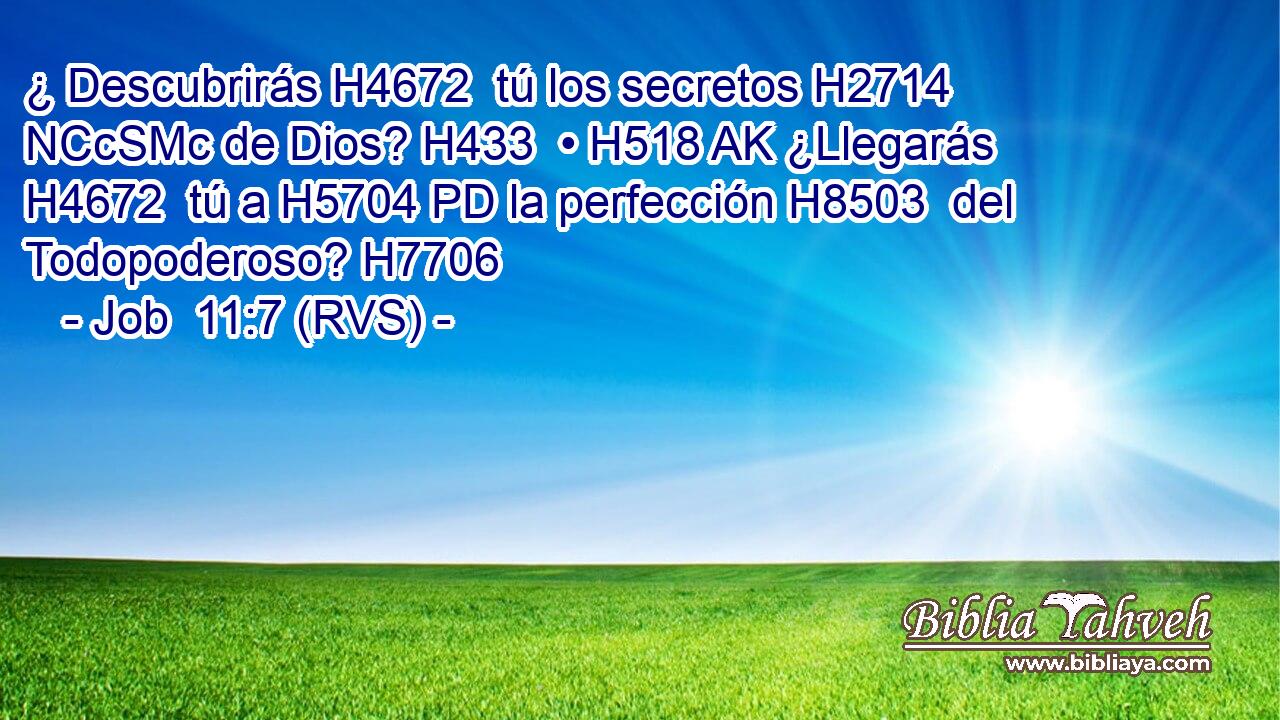 ¿ Descubrirás H4672  tú los secretos H2714 NCcSMc de Dios? H433  • H518 AK ¿Llegarás H4672  tú a H5704 PD la perfección H8503  del Todopoderoso? H7706  