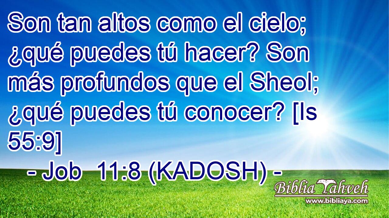  Son tan altos como el cielo; ¿qué puedes tú hacer? Son más profundos que el Sheol; ¿qué puedes tú conocer? [Is 55:9] 