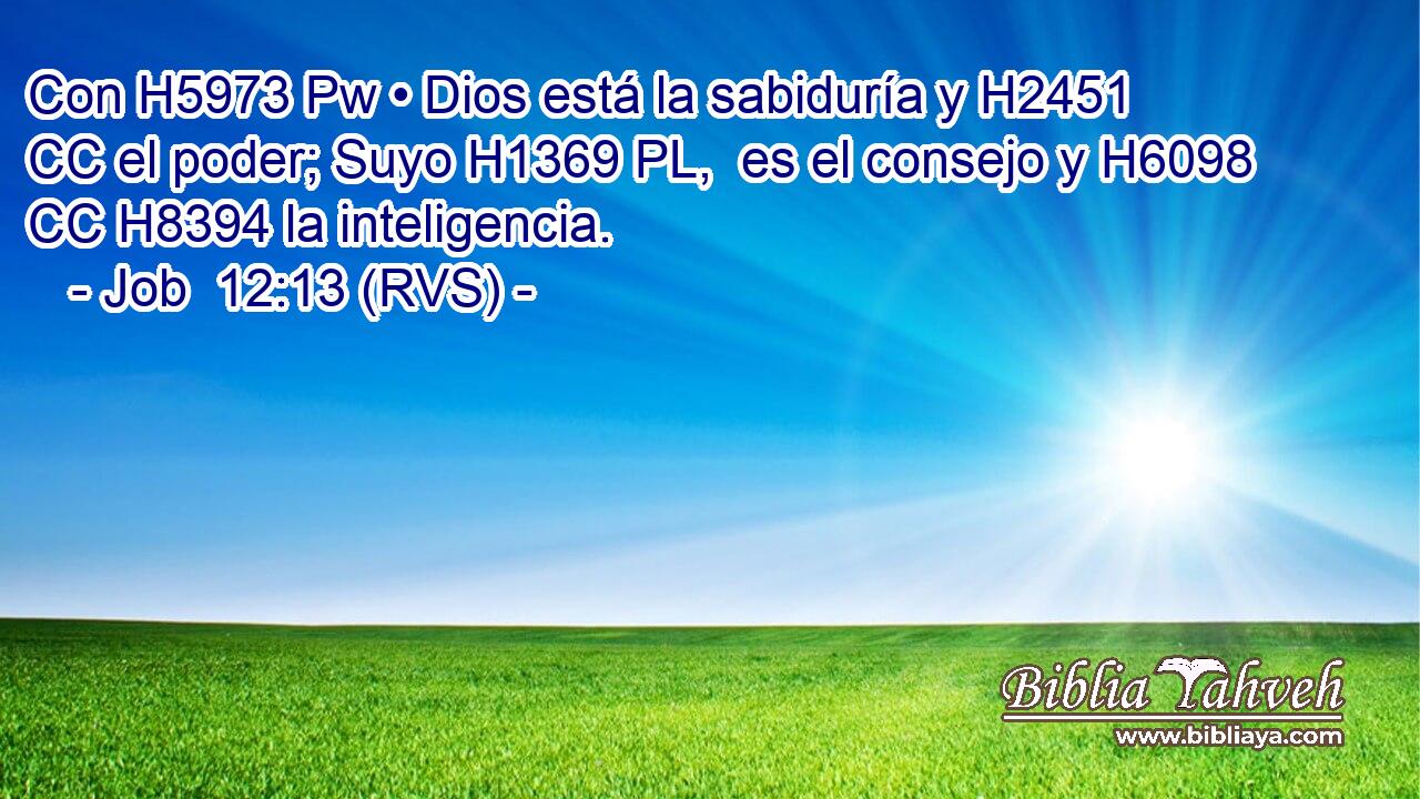 Con H5973 Pw • Dios está la sabiduría y H2451 CC el poder; Suyo H1369 PL,  es el consejo y H6098 CC H8394 la inteligencia. 