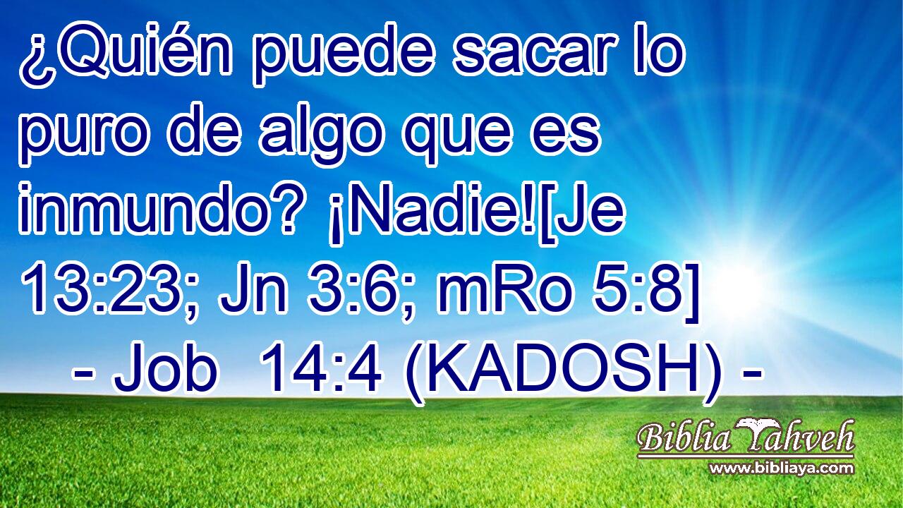 ¿Quién puede sacar lo puro de algo que es inmundo? ¡Nadie![Je 13:23; Jn 3:6; mRo 5:8] 