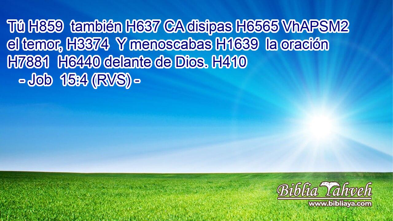 Tú H859  también H637 CA disipas H6565 VhAPSM2 el temor, H3374  Y menoscabas H1639  la oración H7881  H6440 delante de Dios. H410  
