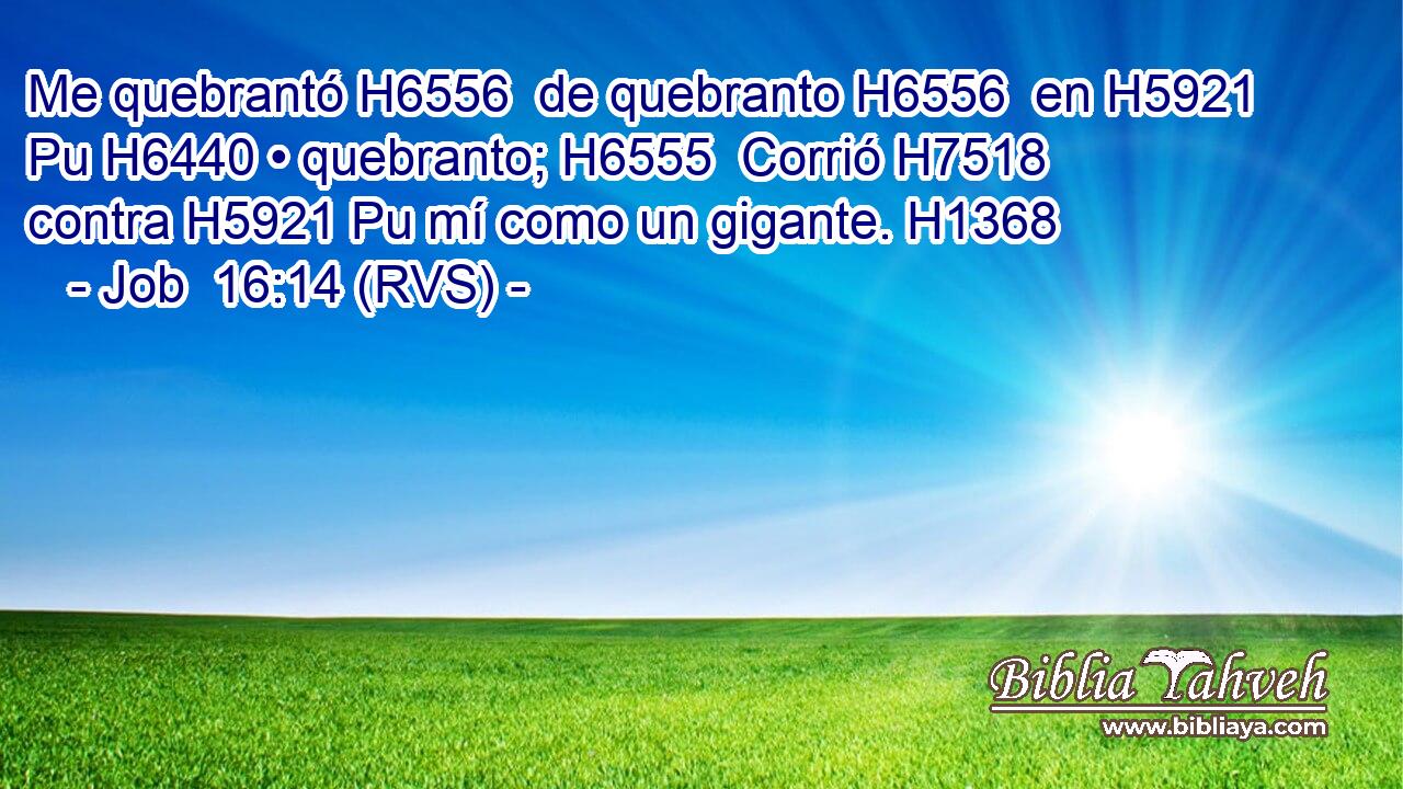 Me quebrantó H6556  de quebranto H6556  en H5921 Pu H6440 • quebranto; H6555  Corrió H7518  contra H5921 Pu mí como un gigante. H1368  