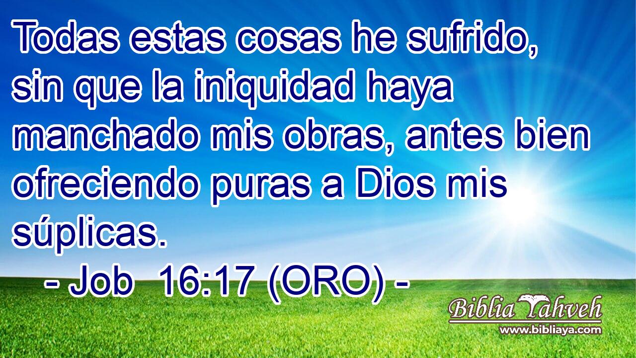  Todas estas cosas he sufrido, sin que la iniquidad haya manchado mis obras, antes bien ofreciendo puras a Dios mis súplicas. 