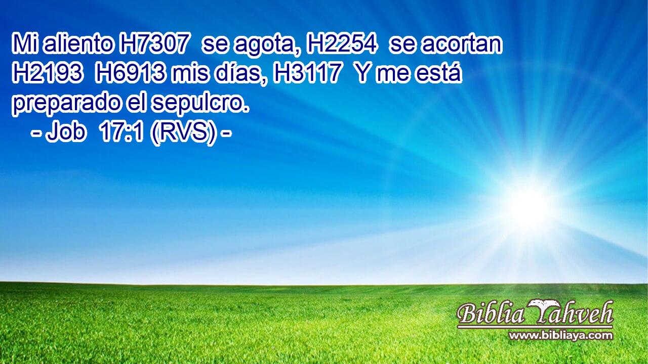 Mi aliento H7307  se agota, H2254  se acortan H2193  H6913 mis días, H3117  Y me está preparado el sepulcro. 