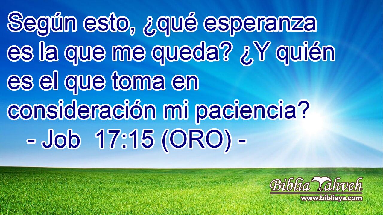  Según esto, ¿qué esperanza es la que me queda? ¿Y quién es el que toma en consideración mi paciencia? 