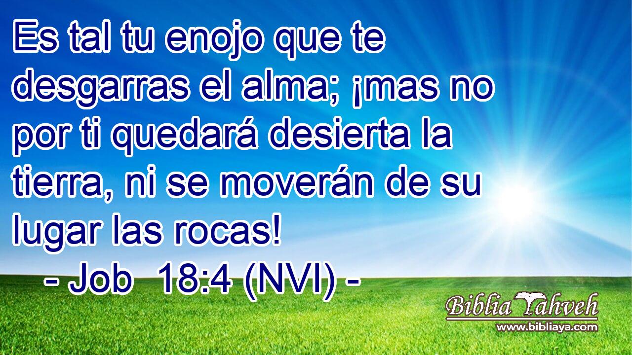  Es tal tu enojo que te desgarras el alma; ¡mas no por ti quedará desierta la tierra, ni se moverán de su lugar las rocas! 