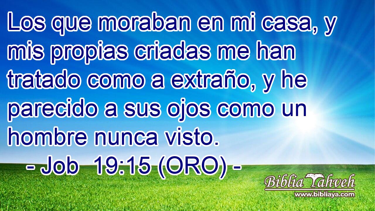  Los que moraban en mi casa, y mis propias criadas me han tratado como a extraño, y he parecido a sus ojos como un hombre nunca visto. 
