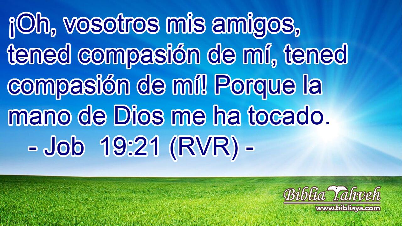 ¡Oh, vosotros mis amigos, tened compasión de mí, tened compasión de mí! Porque la mano de Dios me ha tocado.