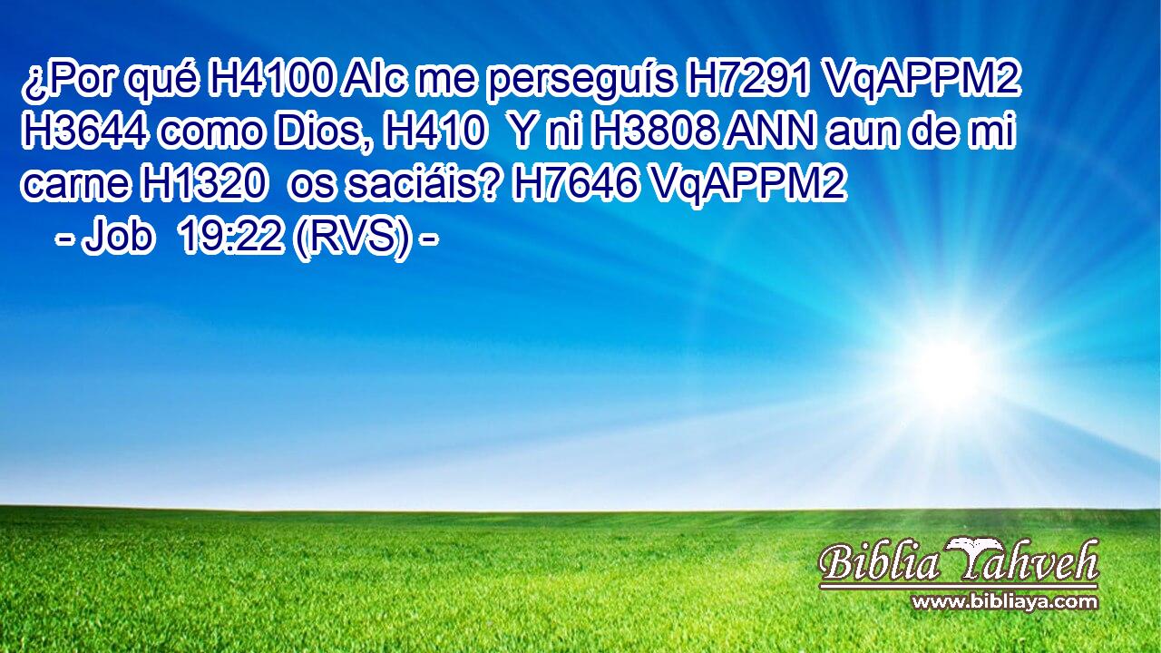 ¿Por qué H4100 AIc me perseguís H7291 VqAPPM2 H3644 como Dios, H410  Y ni H3808 ANN aun de mi carne H1320  os saciáis? H7646 VqAPPM2 