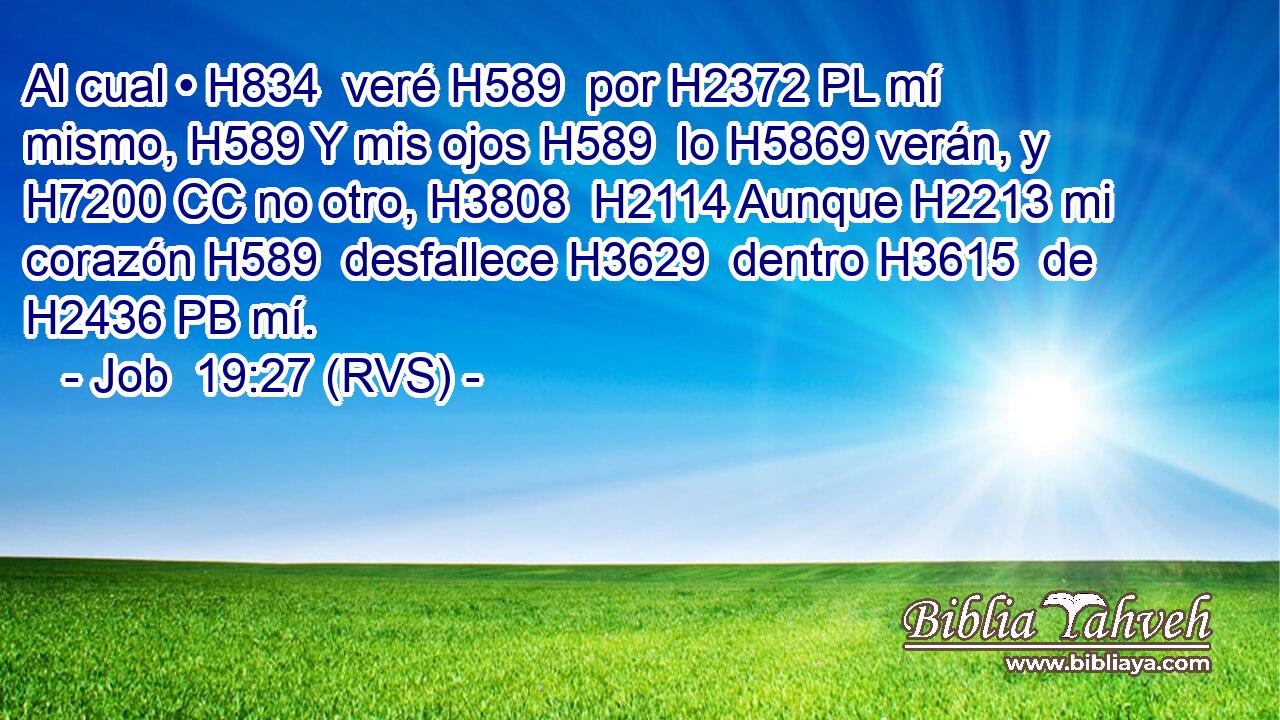 Al cual • H834  veré H589  por H2372 PL mí mismo, H589 Y mis ojos H589  lo H5869 verán, y H7200 CC no otro, H3808  H2114 Aunque H2213 mi corazón H589  desfallece H3629  dentro H3615  de H2436 PB mí. 