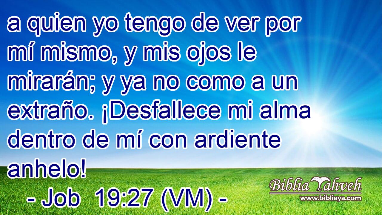  a quien yo tengo de ver por mí mismo, y mis ojos le mirarán; y ya no como a un extraño. ¡Desfallece mi alma dentro de mí con ardiente anhelo! 