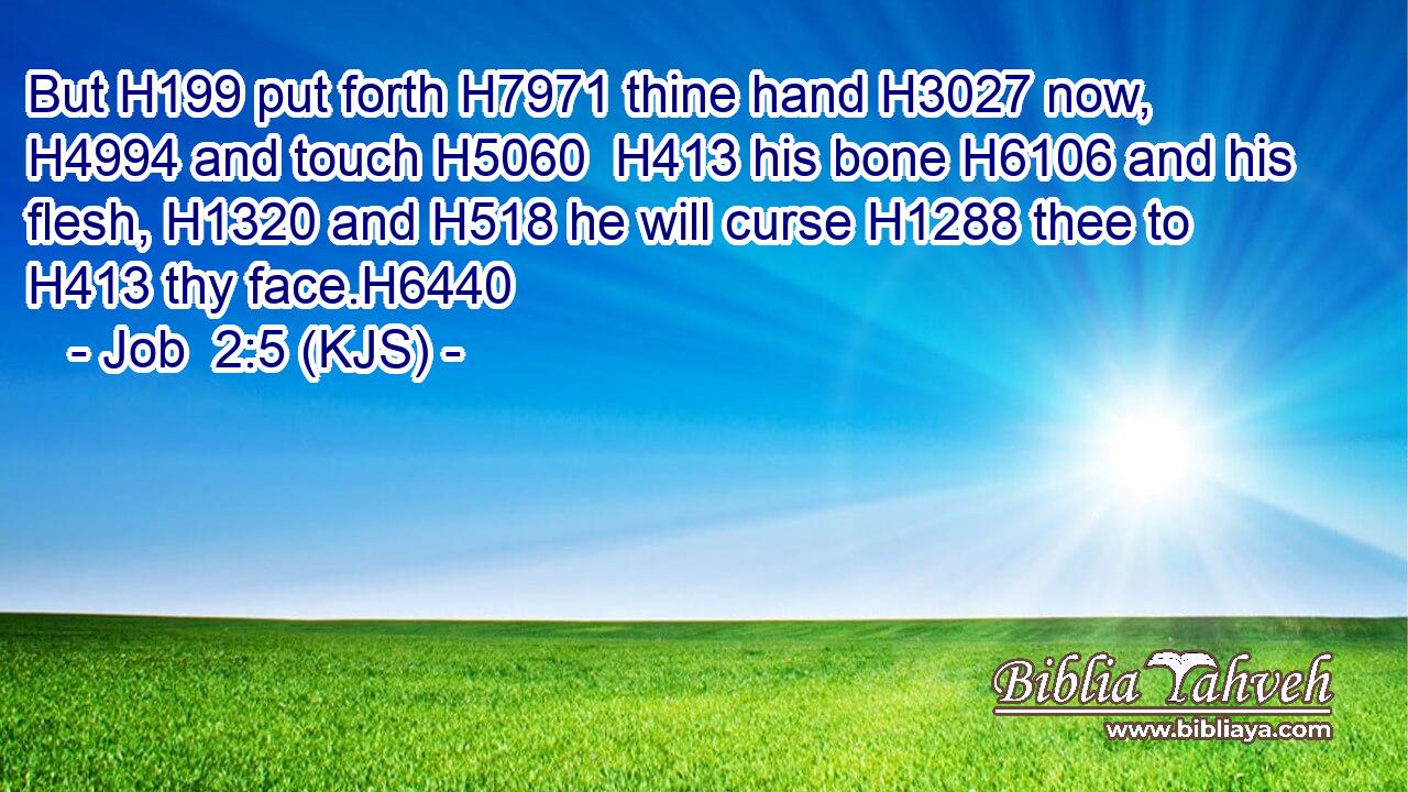 But H199 put forth H7971 thine hand H3027 now, H4994 and touch H5060  H413 his bone H6106 and his flesh, H1320 and H518 he will curse H1288 thee to H413 thy face.H6440