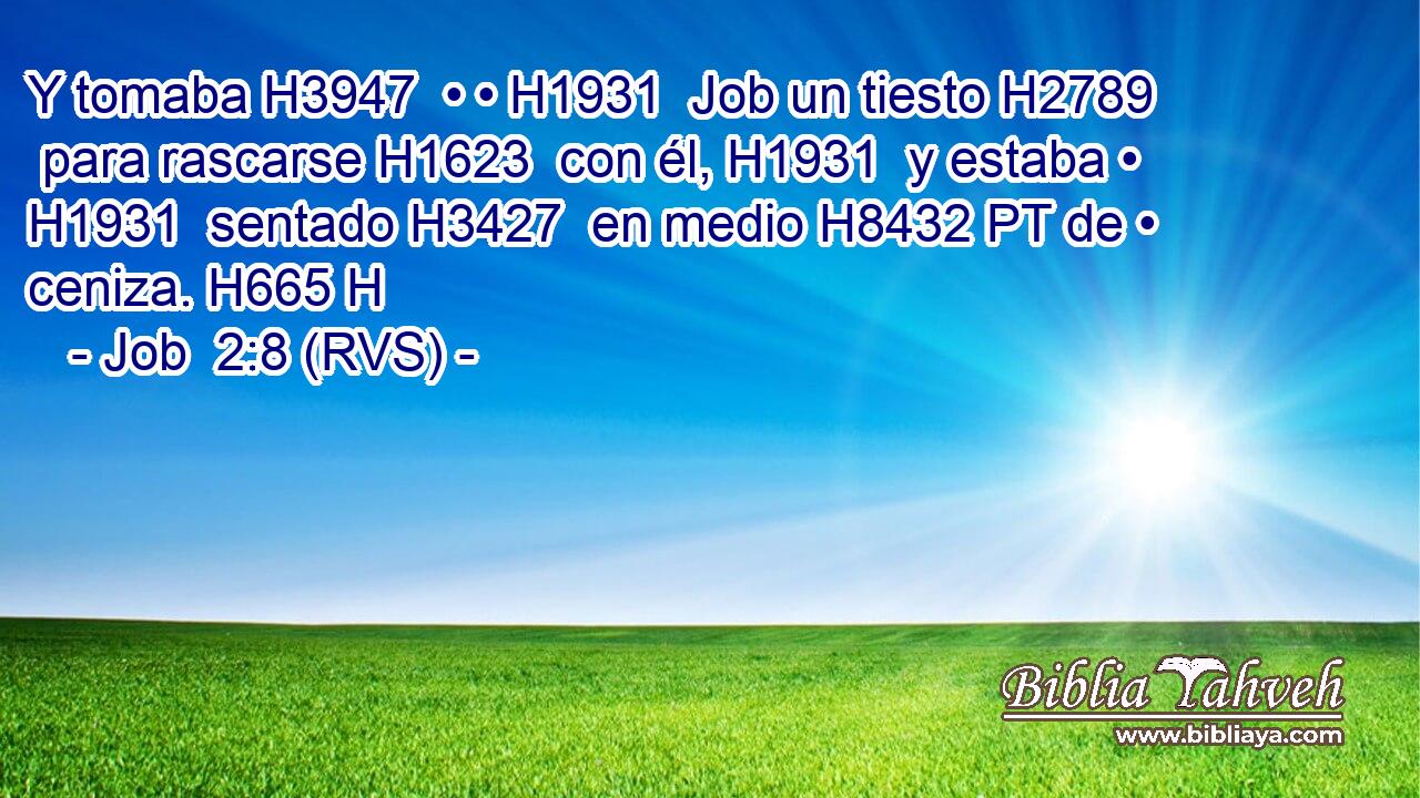 Y tomaba H3947  • • H1931  Job un tiesto H2789  para rascarse H1623  con él, H1931  y estaba • H1931  sentado H3427  en medio H8432 PT de • ceniza. H665 H 