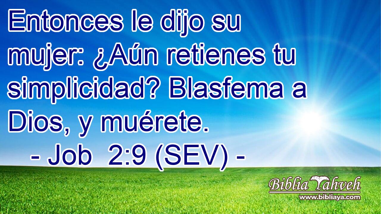 Entonces le dijo su mujer: ¿Aún retienes tu simplicidad? Blasfema a Dios, y muérete.