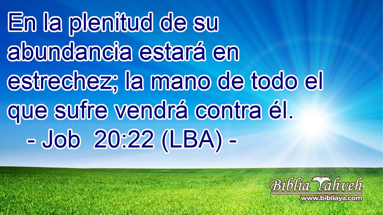 En la plenitud de su abundancia estará en estrechez; la mano de todo el que sufre vendrá contra él.