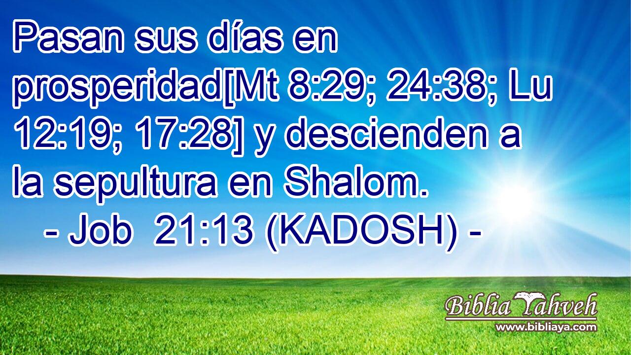  Pasan sus días en prosperidad[Mt 8:29; 24:38; Lu 12:19; 17:28] y descienden a la sepultura en Shalom. 